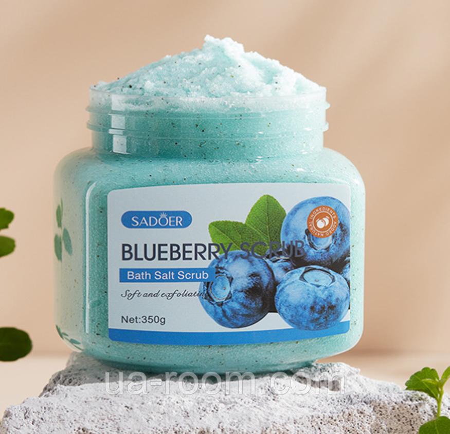Натуральный скраб для тела с солью и экстрактом голубики Sadoer Blueberry Bath Salt, 350 мл.