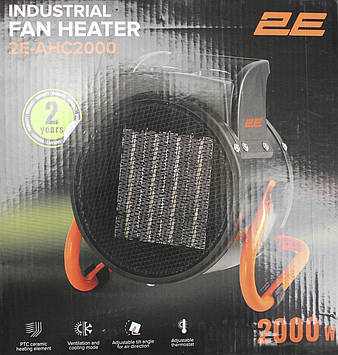 Обігрівач електричний 2E Ceramic 2кВт 20м/2 197м куб/г керам. нагрів елемент, чорний