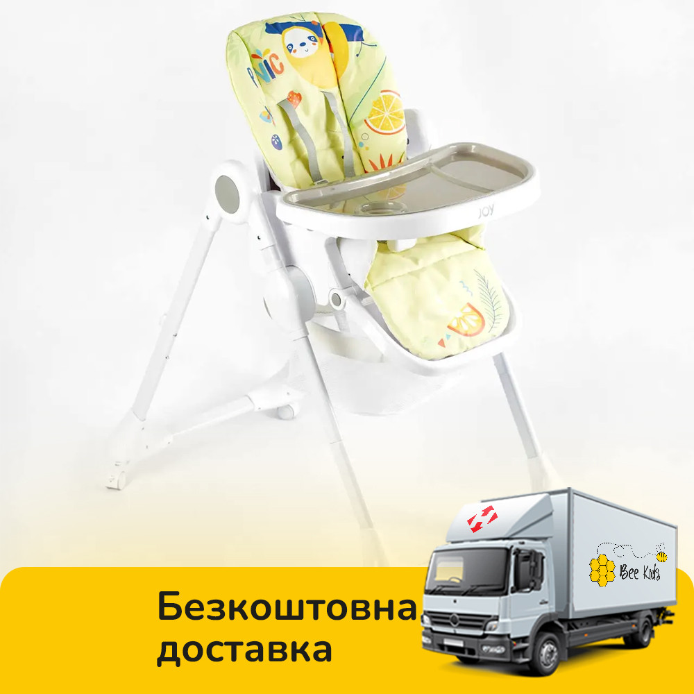 Стільчик для годування JOY (м'який чохол ПВХ, 4 колеса, знімний столик, кошик) K-94011 Жовтий, фото 1