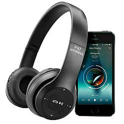 Бездротові Bluetooth навушники з мікрофоном P47, Чорний / Накладні навушники з MP3 плеєром та радіо