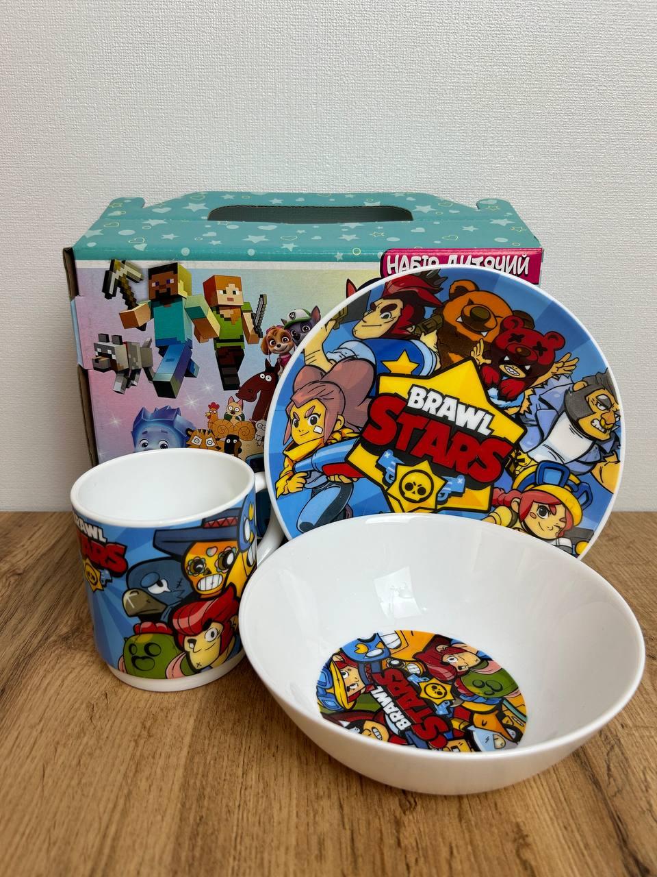 Дитячий склокерамічний набір посуду для годування Brawl Stars 3 предмети склокераміка., фото 1