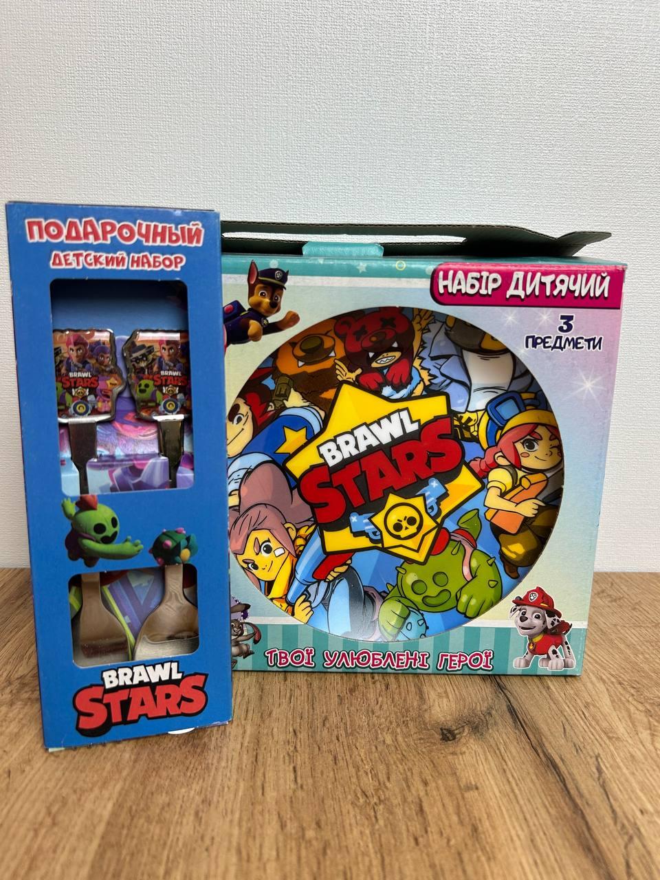 Дитячий склокерамічний набір посуду для годування Brawl Stars 5 предметів склокераміка.