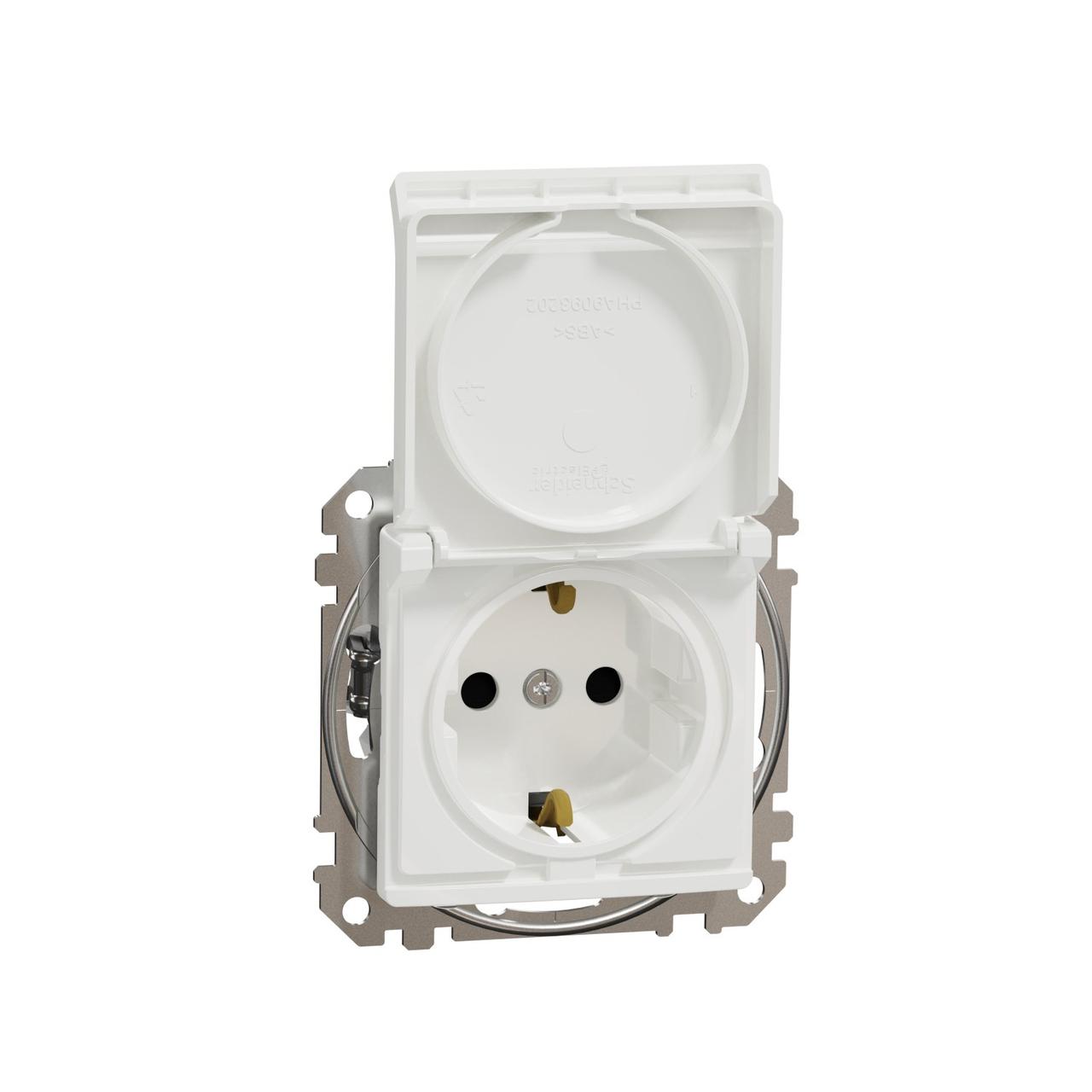 Розетка із заземлюючим контактом зі шторками з кришкою Schneider Electric Sedna Design (колір - білий)