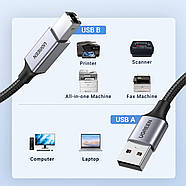 Кабель для принтера USB-A на USB-B 2.0 UGREEN Printer Cable with Aluminium Case 2м (чорний) US369, фото 2
