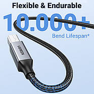 Кабель для принтера USB-A на USB-B 2.0 UGREEN Printer Cable with Aluminium Case 2м (чорний) US369, фото 6