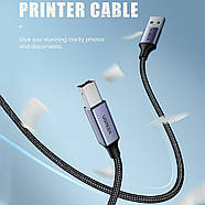 Кабель для принтера USB-A на USB-B 2.0 UGREEN Printer Cable with Aluminium Case 2м (чорний) US369, фото 3