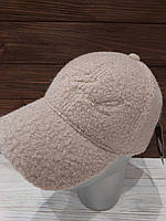 Бейсболка кепка тепла брендова брендова баранчик (Розмір oversize), Бежева