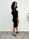 Жіноча стильна сукня з екошкіри, пряма, міді | Модне святкове плаття чорне з сітчастим декором | Норма, фото 4