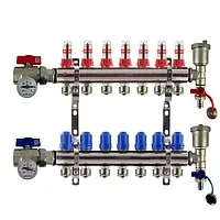 Колектор 7 контуру KP CZECH у складі з витратами, термометрами та кінцевими елементами в зборі
