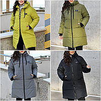 Женская зимняя куртка плащевка на силиконе 200 размеры батал 48/50, графит