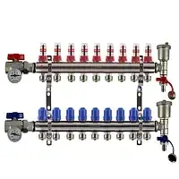 Коллектор 9 контура KP CZECH в сборе с расходомерами, термометрами и конечным элементами в сборе