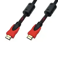 Шнур hdmi (шт.- шт.) Vers.-1,4, gold, фильтр+ сетка, 1,5, чёрно-красн