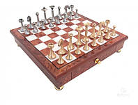 Шахматная доска из дерева и мрамора с выдвижным ящиком тематическими фигурами от итальянского бренда Italfama
