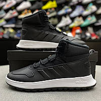 Мужские кроссовки оригинал Adidas высокие зима флис черные