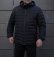 Мужская зимняя куртка черная Батал до -10*С Пуховик больших размеров с капюшоном (B)