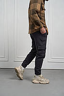 Повседневные свободные мужские темно серые карго штаны из трехнитки, мужские темно серые теплые зимние штаны