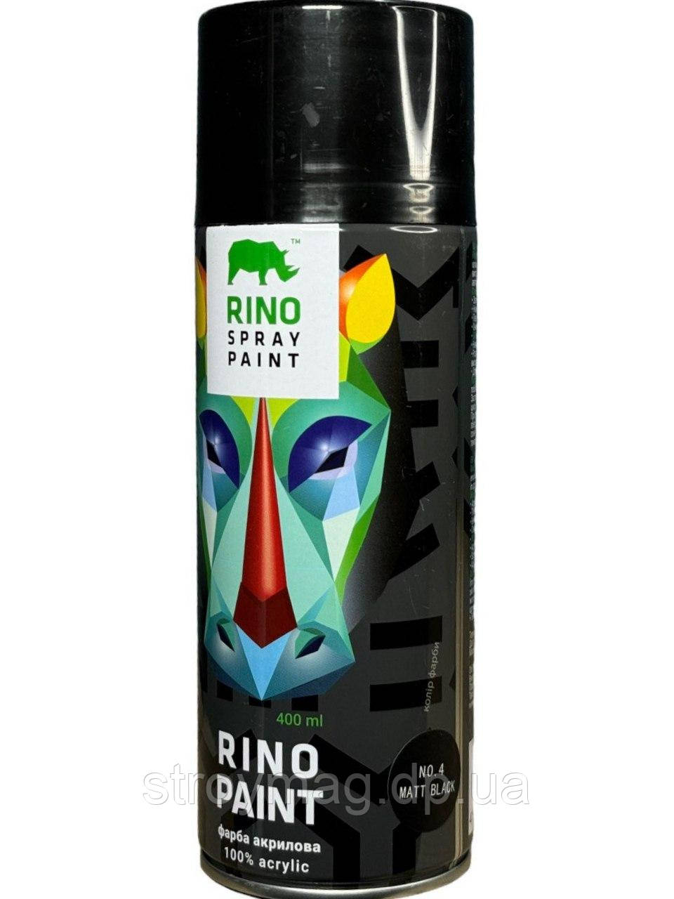 Аэрозольная краска Rino Paint Universal 400мл чорная матовая (RP-4) - фото 1 - id-p866396507