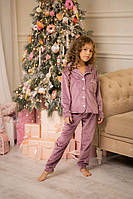 Пижама велюровая на пуговицах розовая с штанами для девочки на 8,9 лет, на рост 128-134 см