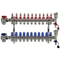 Коллектор 11 контура KP CZECH в сборе с расходомерами, термометрами и конечным элементами в сборе