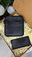 Подарочный мужской набор Luxury Box Detroit + longer для мужчины сумка и кошелек из натуральной кожи (B)