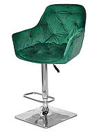 Кресло барное с регулировкой высоты сиденья Cherry Bar 4CH-Base на квадратной хромированной опоре Бархат зеленый PH-602