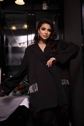 Піджак класичний жіночий із костюма на підкладці зі знімними каменями розміри батал, фото 1