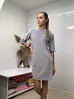 Велюровая ночная сорочка -платье с.серый с-3хл