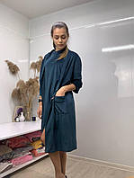 Жіночий велюровий халат на запах з кишенями зелений т.м lekol