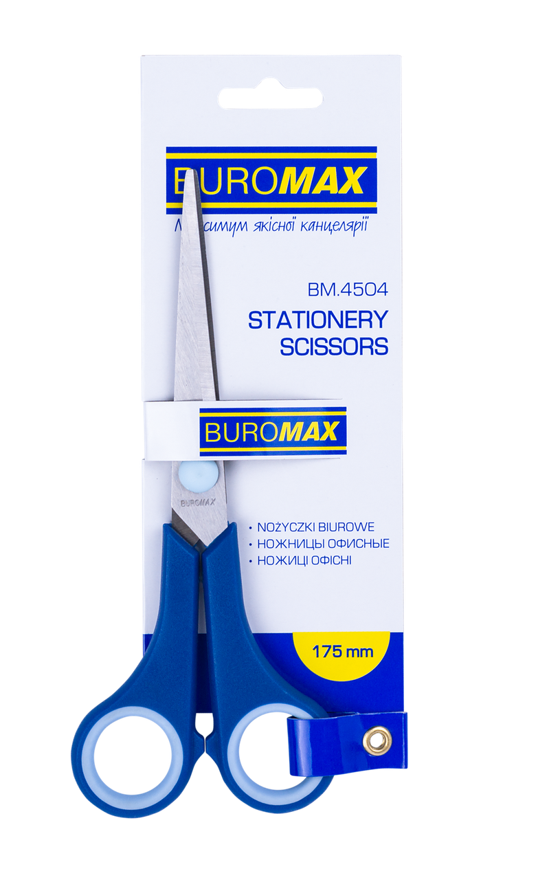 Ножиці 17см пластикові ручки гумові вставки BuroMax BM.4504 синій