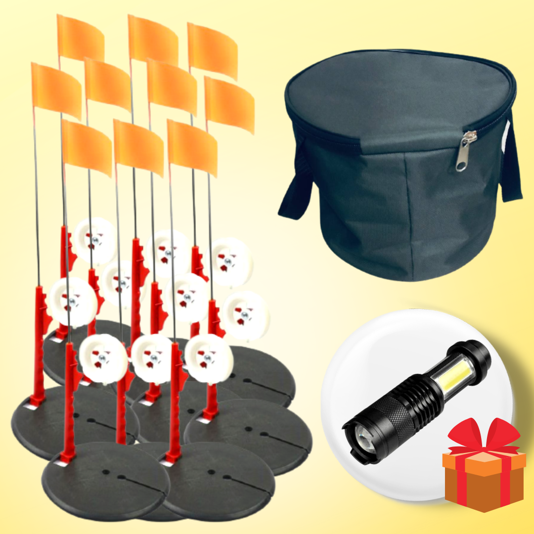 Комплект жерлиць оснащених в сумці , жерлиці на високій ніжці з грузилом , гальмом та трійним гачком, фото 1