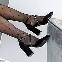Чорні замшеві жіночі туфлі, ошатні закриті туфлі з на широкому стійкому підборі 6 см