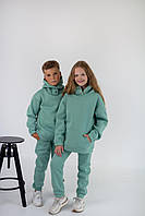 Детский флисовый спортивный костюм зимний бирюзовый Комплект оверсайз Худи + Штаны на зиму (G)