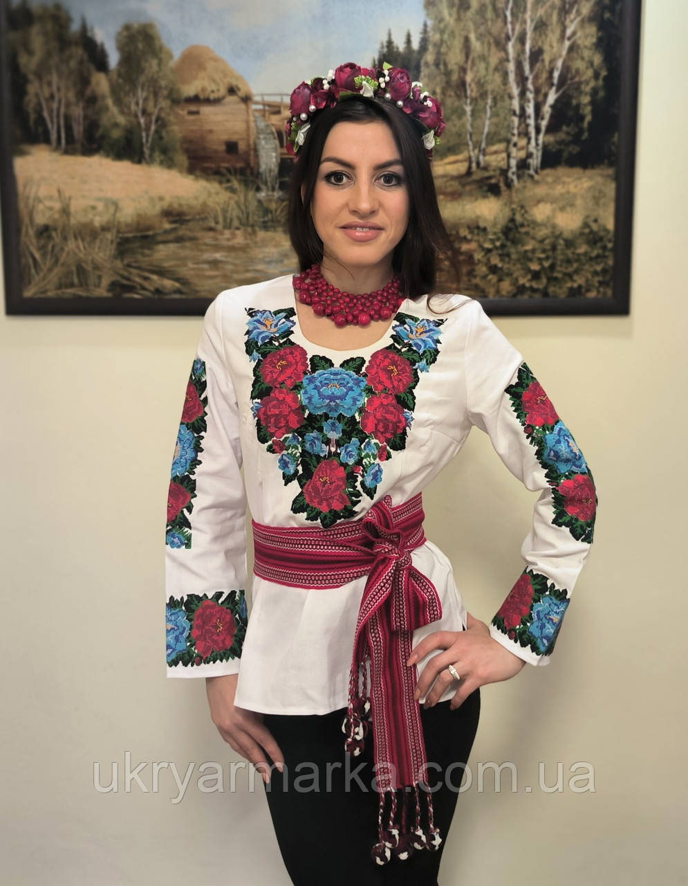 Блузка вишиванка Буковинська "Яскраві квіти" приталена