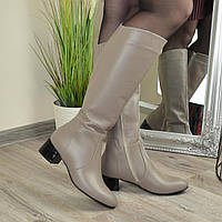 Сапоги женские кожаные на маленьком каблуке. Цвет визон. 38 размер