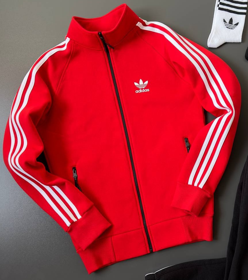 Костюм Adidas на замку білий із чорним 3 смужки