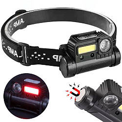 Налобний ліхтар з датчиком руху, BL123 COB, з USB / Сенсорний акумуляторний ліхтарик з червоним світлом