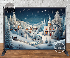 Банер Новорічний  "Зимовий казковий пейзаж" 3х2м - Фотозона (вініловий) (каркас окремо) -