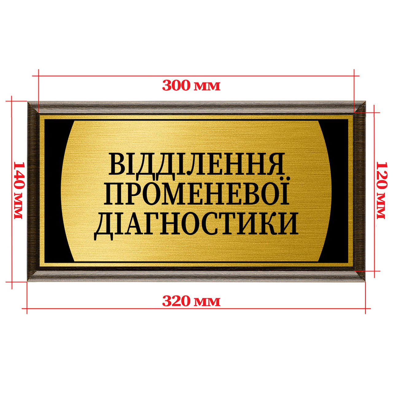 Табличка металлическая на дверь кабинета в больницу с подложкой 12х30см - "Відділення променевої діагностики"
