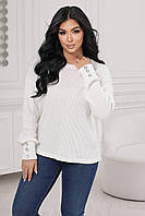 Трендовый базовый теплый женский мягкий вязаный свитер кофта вязка Турция батал большие размеры OS 50/52, Молочный