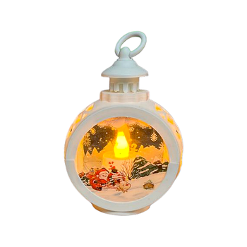 Ліхтар новорічний декоративний круглий Дід Мороз на санках 7979 Білий