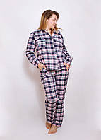 Пижама женская Bahar розовая клетка, арт.4010-4 (брюки, рубашка, хлопок, коттон, принт, клетка)