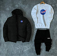 Мужской зимний спортивный костюм + Куртка Nasa черно-белый с капюшоном Комплект Наса (G)