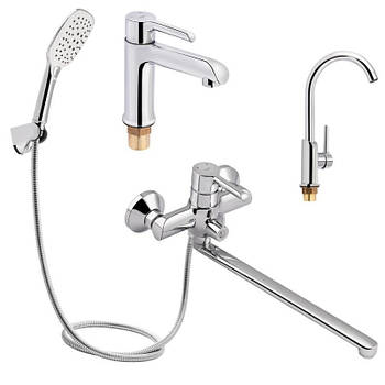 Змішувач для ванни довге злиття, змішувач на умивальник низький і кран для кухні Qtap білий із латуні