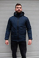 Мужская зимняя куртка короткая теплая синяя Пуховик зимний с капюшоном (B)