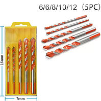 Набор из 5 шт универсальных треугольных сверл 6-12мм спиральных из YG6X стали для плитки бетона стекла дерева