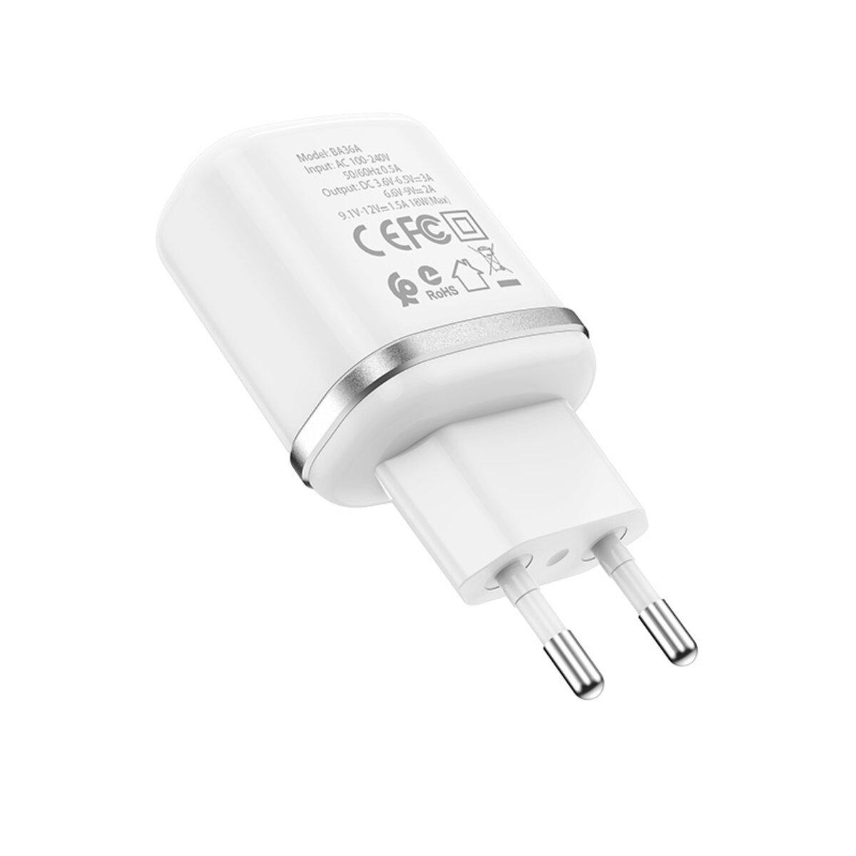 Мережевий зарядний пристрій BOROFONE BA36A High speed single port QC3.0 charger set White