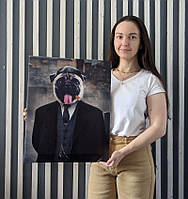 Портрет домашнього улюбленця, картина з котиком, картина собаки в костюмі40х50