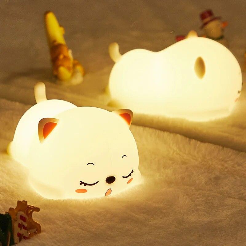 Ночной LED светильник силиконовый Спящий котенок c аккумулятором - фото 2 - id-p2045997243