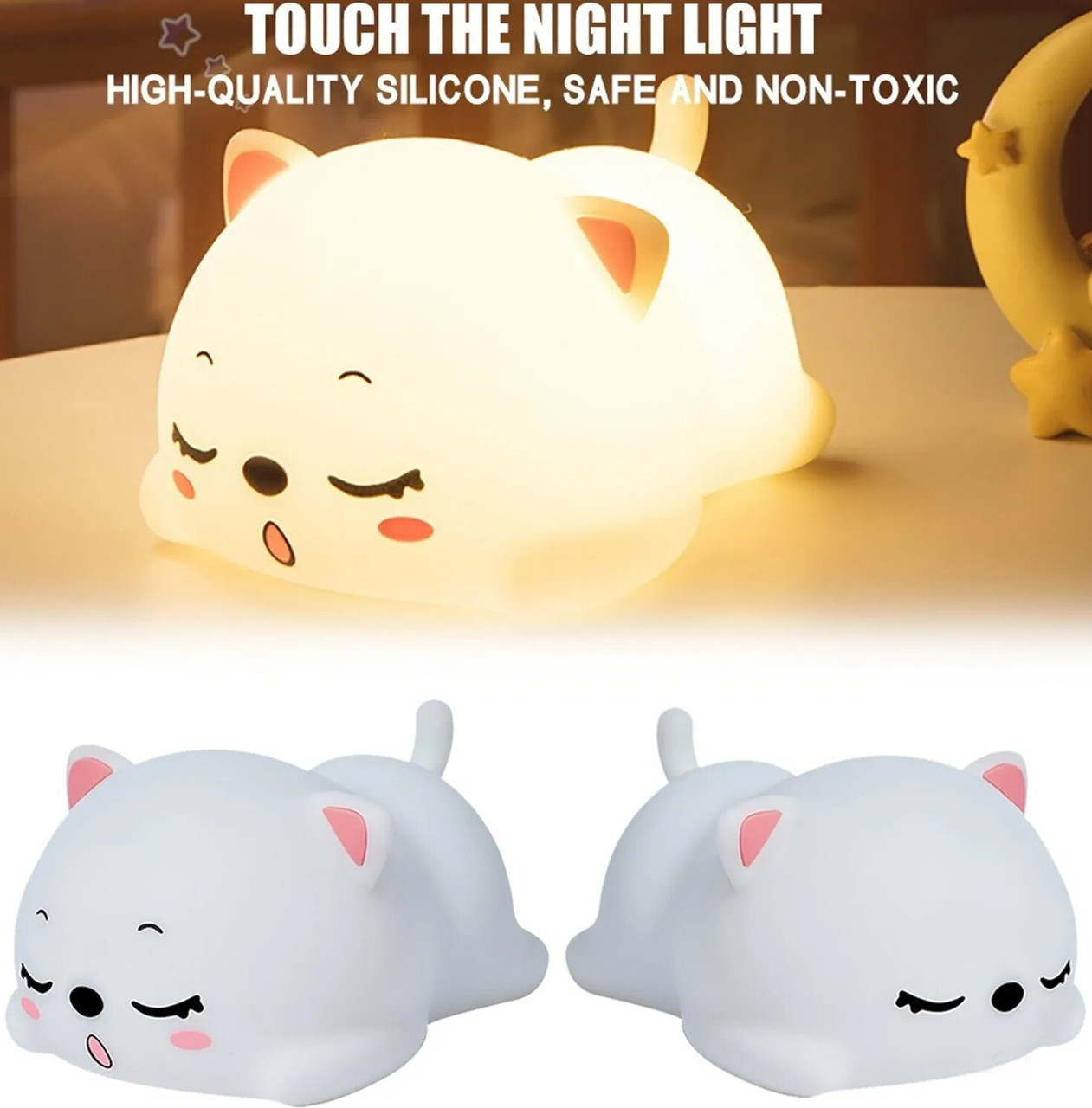 Ночной LED светильник силиконовый Спящий котенок c аккумулятором - фото 7 - id-p2045997243