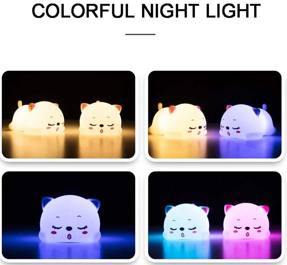Ночной LED светильник силиконовый Спящий котенок c аккумулятором - фото 8 - id-p2045997243